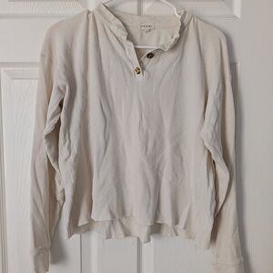 DONNI. Cream Ribbed Henley with Tortoise Buttons